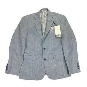Bar III Mens Slim Fit 100% Linen Solid Suit Jacket Blue 36S